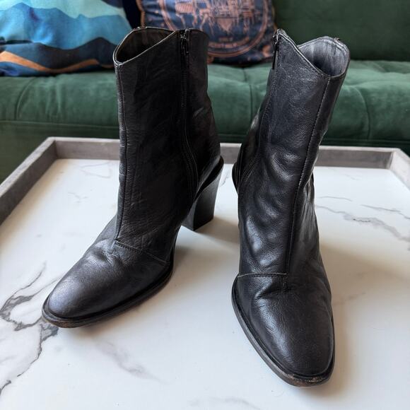 Free People Black Barclay Leather Western Ankle Booties Size 38 - Picture 3 of 10